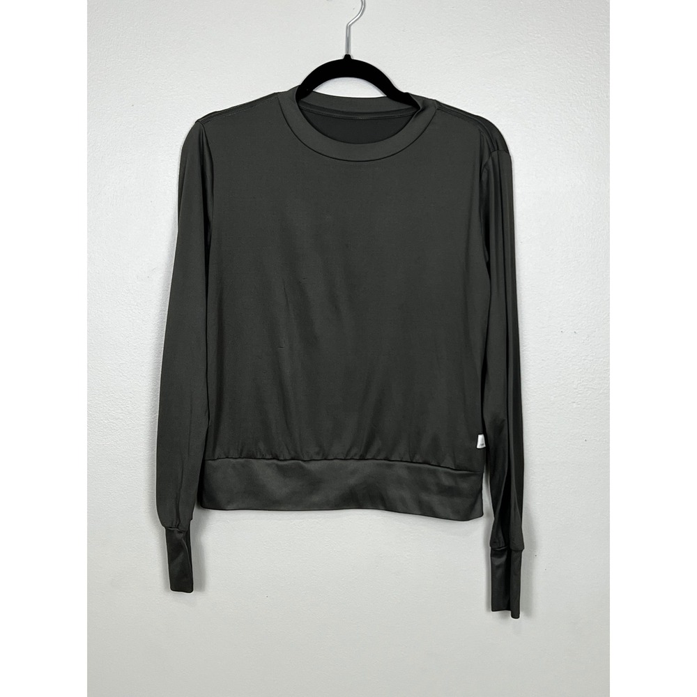 Vuori Womens Long Sleeve Performance Crewneck‎ Top Banded Hem Gray Green Large